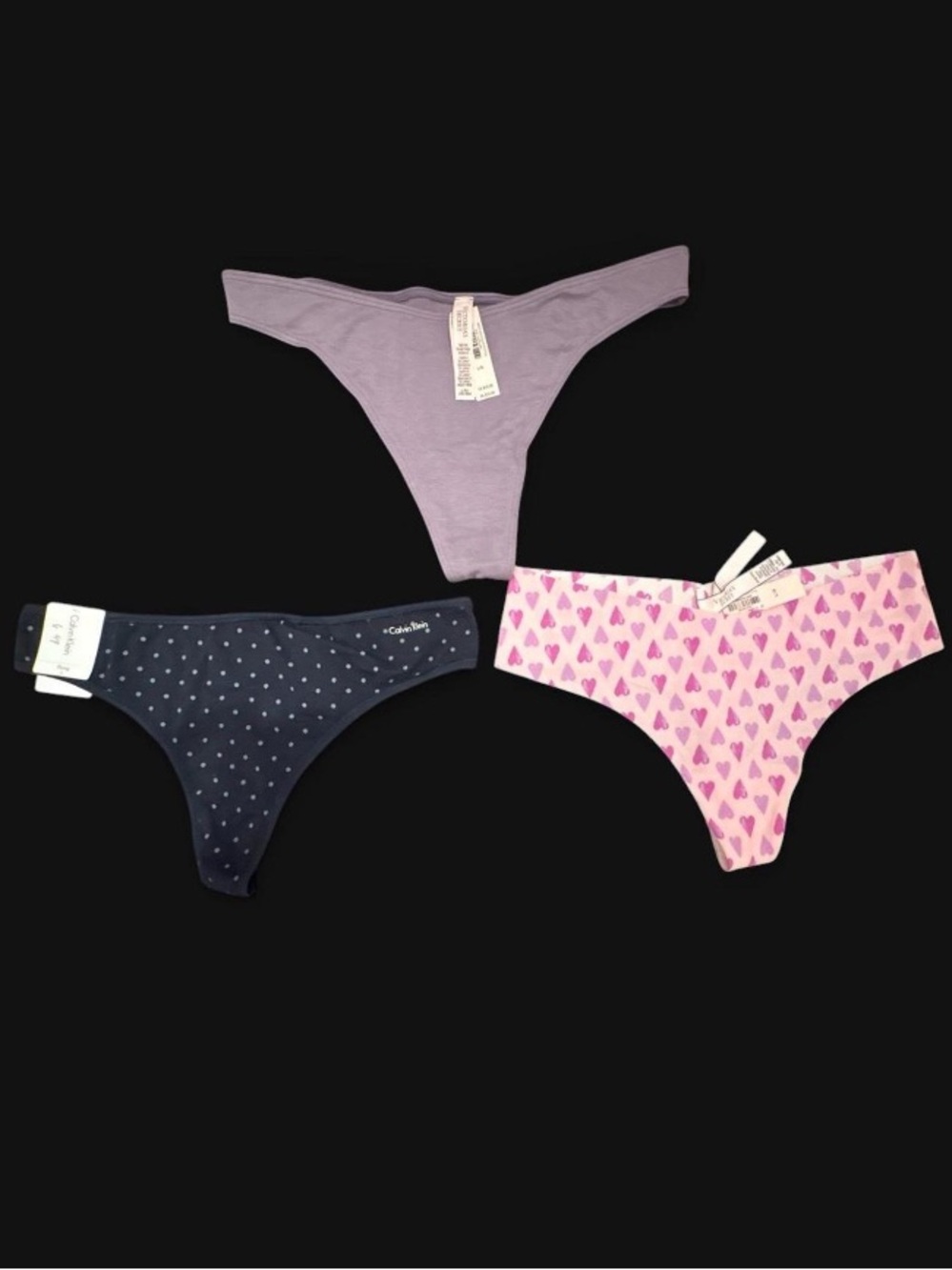NEVER WORN 3 pack Victoria Secret & Calvin Klein thongs size Large